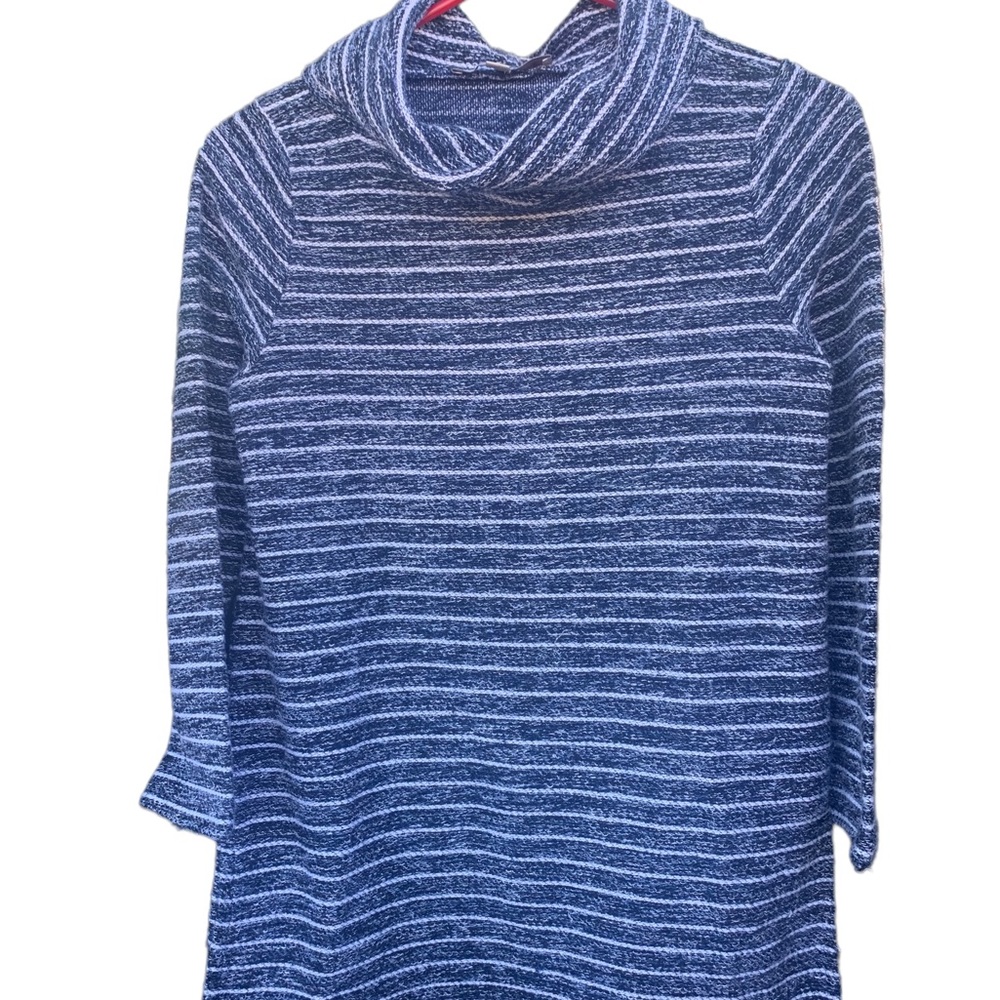 LOFT Blue Striped Turtleneck Cowl Neck Long Sleeve Pullover Polyester Sweater PS